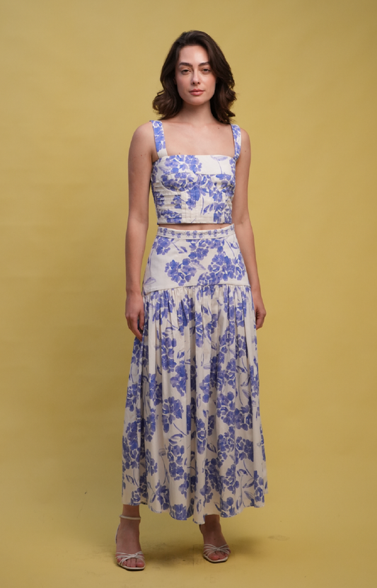 Aisha Midi Skirt - Hydra Blue Cream