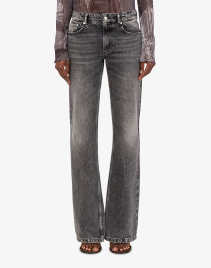 Grey Five-Pocket Flare Denim Pants