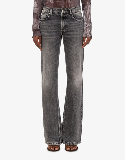 Grey Five-Pocket Flare Denim Pants