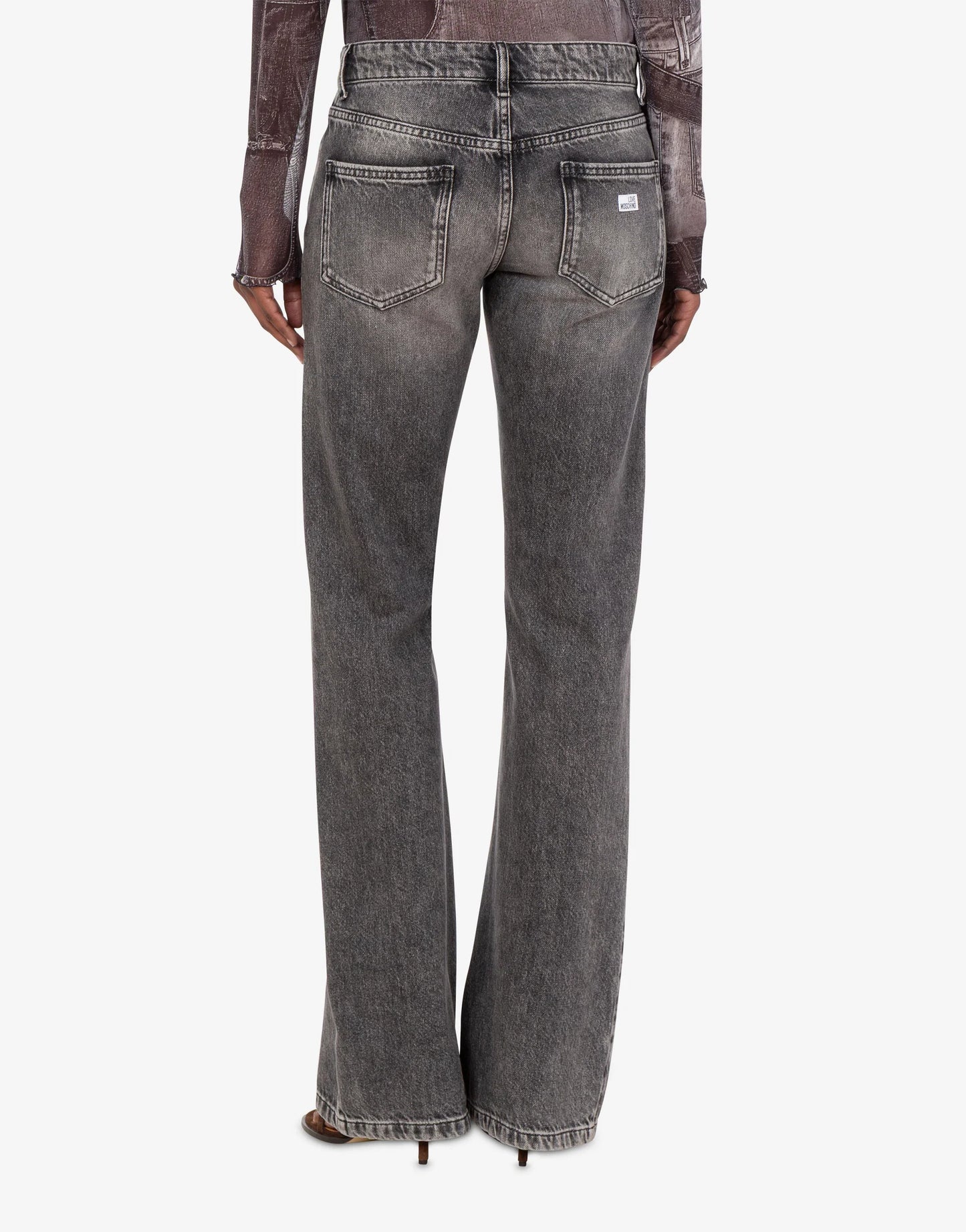 Grey Five-Pocket Flare Denim Pants
