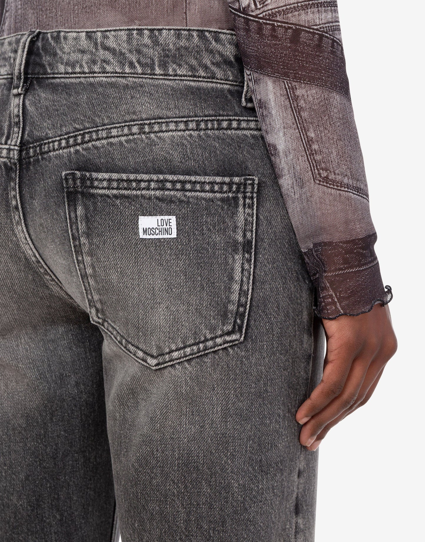 Grey Five-Pocket Flare Denim Pants