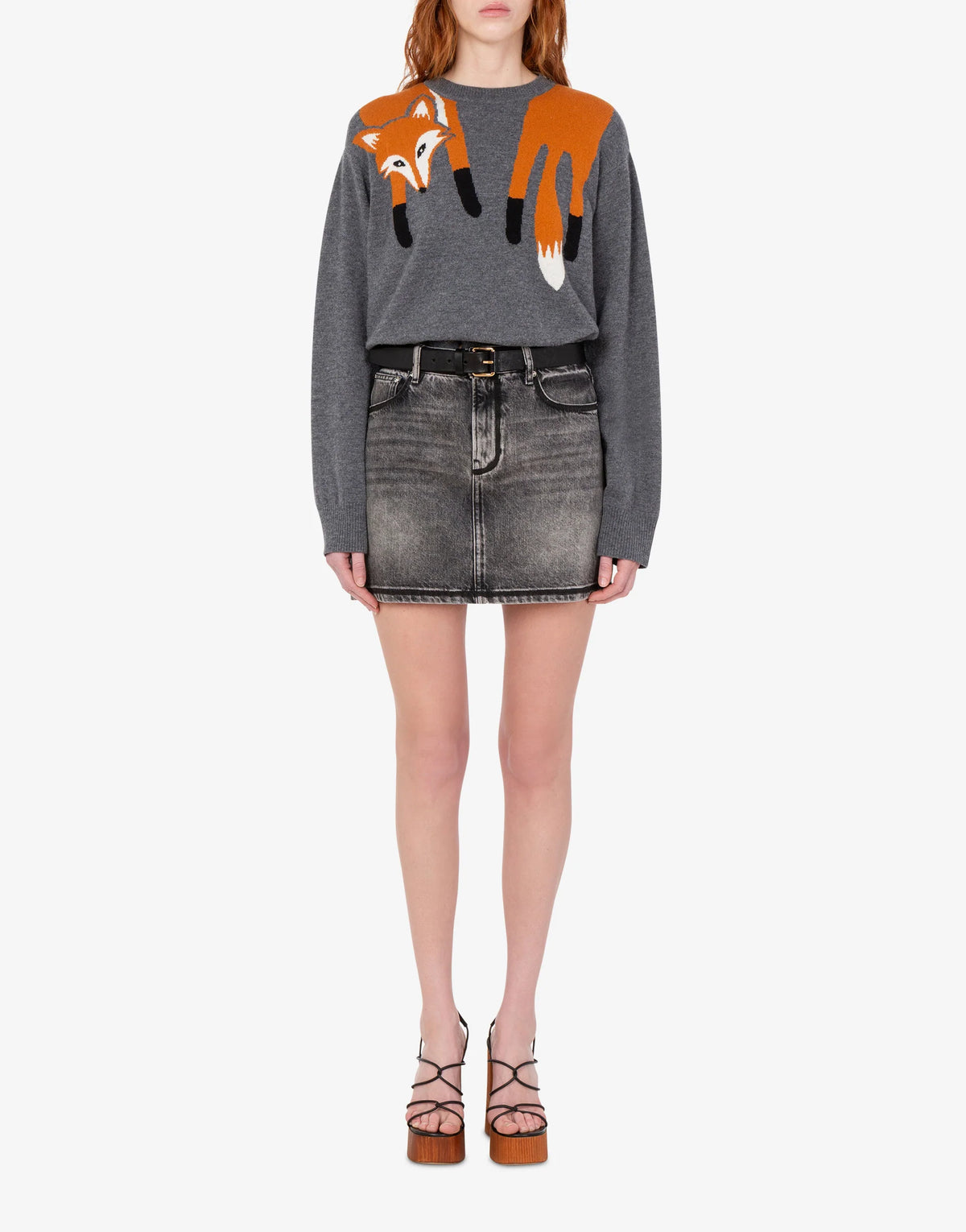 Grey Orange Fox Sweater