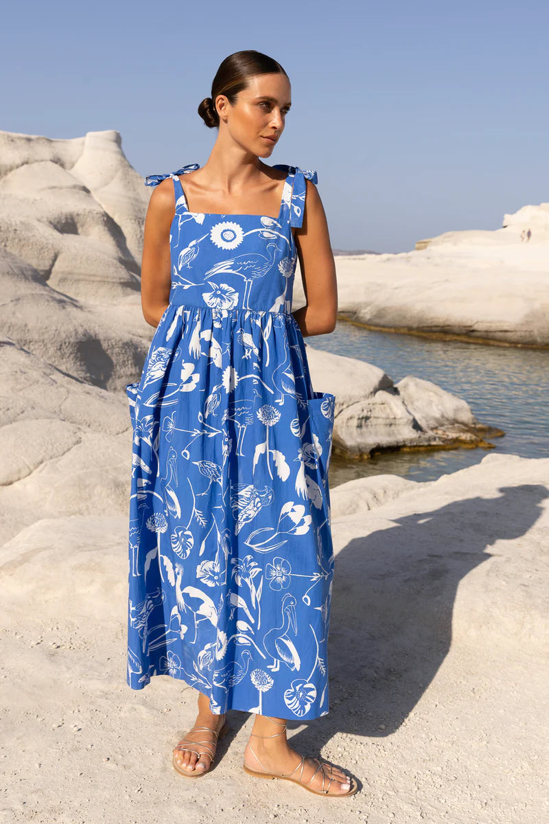 Tie Strap Pocket Midi Dress Audubon Blue The Augusta Clothing Company Tie Strap Pocket Midi Dress Audubon Blue The Augusta Clothing Company