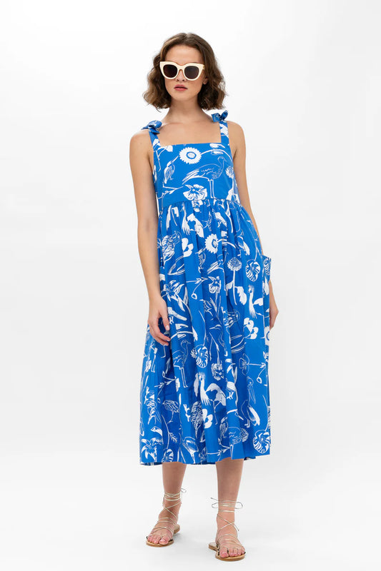 Tie Strap Pocket Midi Dress Audubon Blue