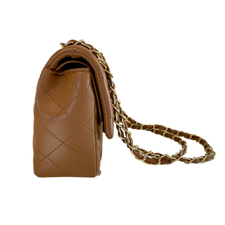 Chain Strap Quilted Leather Convertible Shoulder Bag Tan