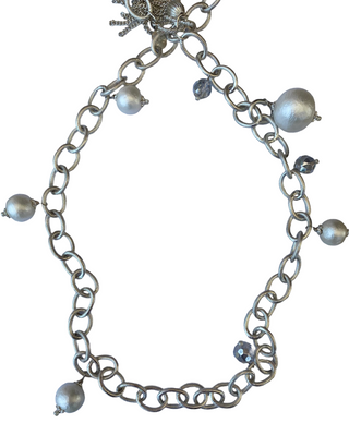 Silver Toggle Cotton Pearl Crystal Necklace