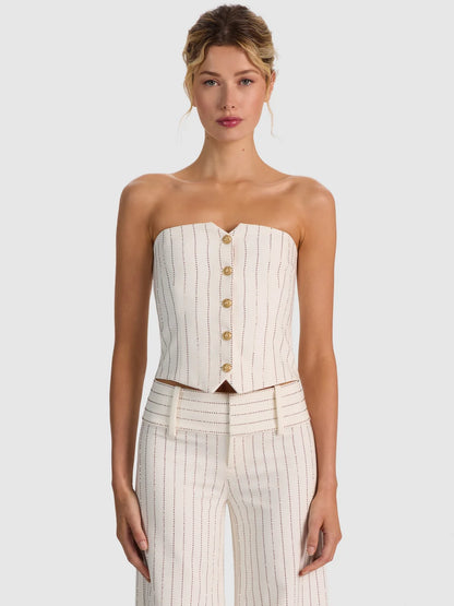 Off White & Gold Kelcey Embellished Strapless Vest
