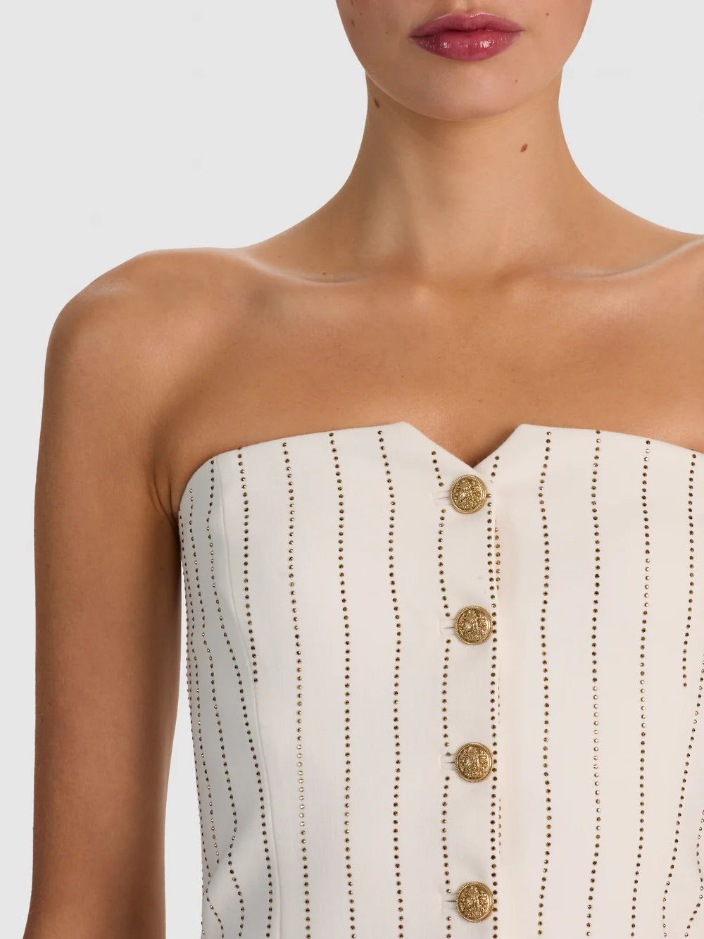 Off White & Gold Kelcey Embellished Strapless Vest