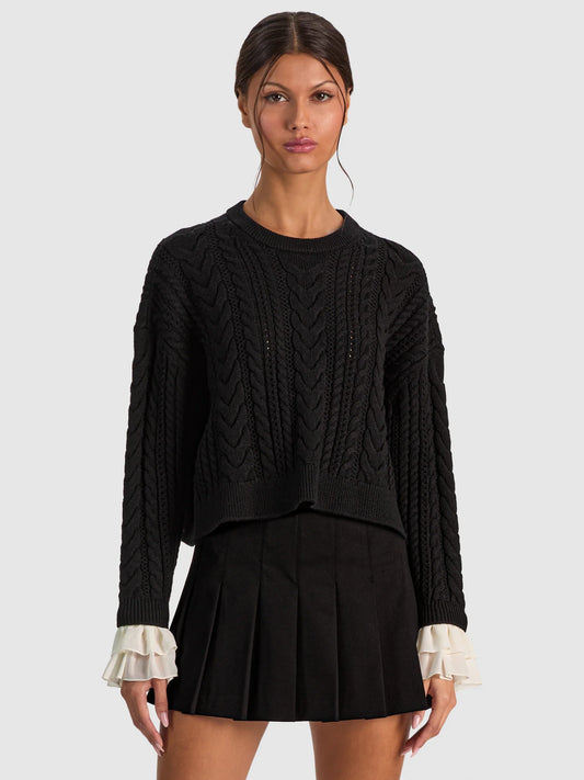 Black Sherlene Cropped Ruffle Pullover