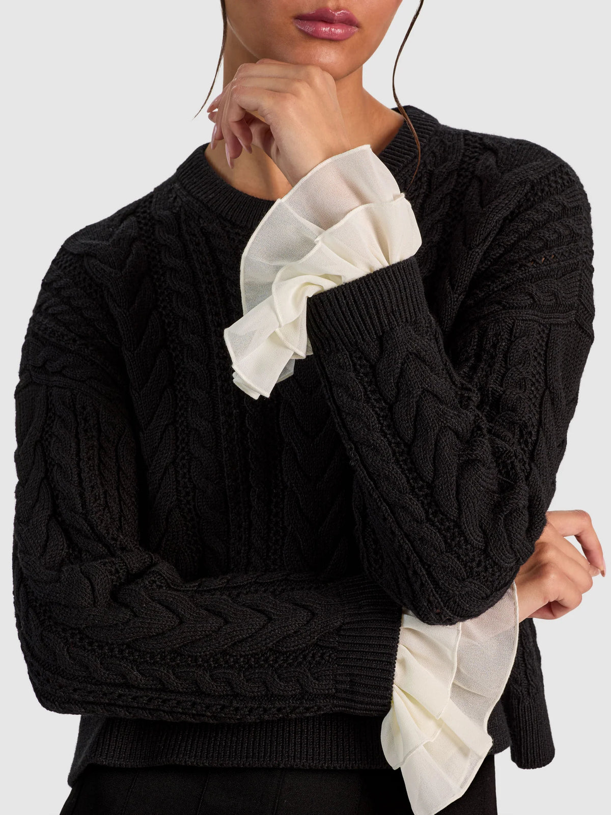 Black Sherlene Cropped Ruffle Pullover