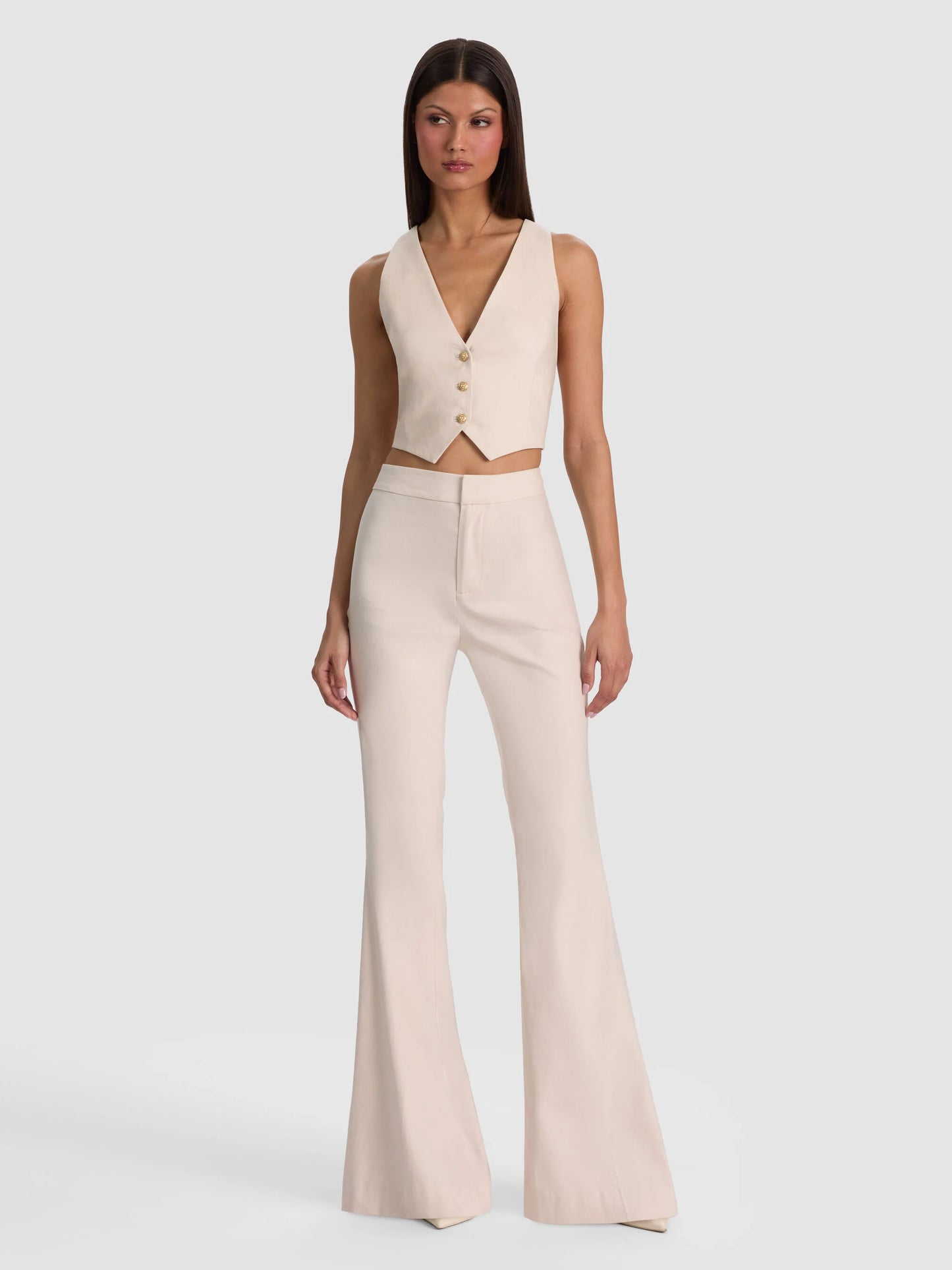 OATMEAL LINDEN LINEN BOOTCUT TROUSER