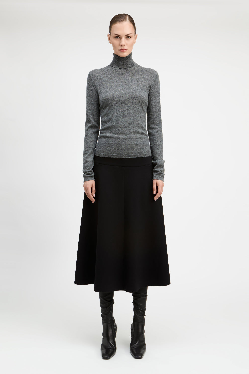 Black Antonia Ponte Midi Skirt