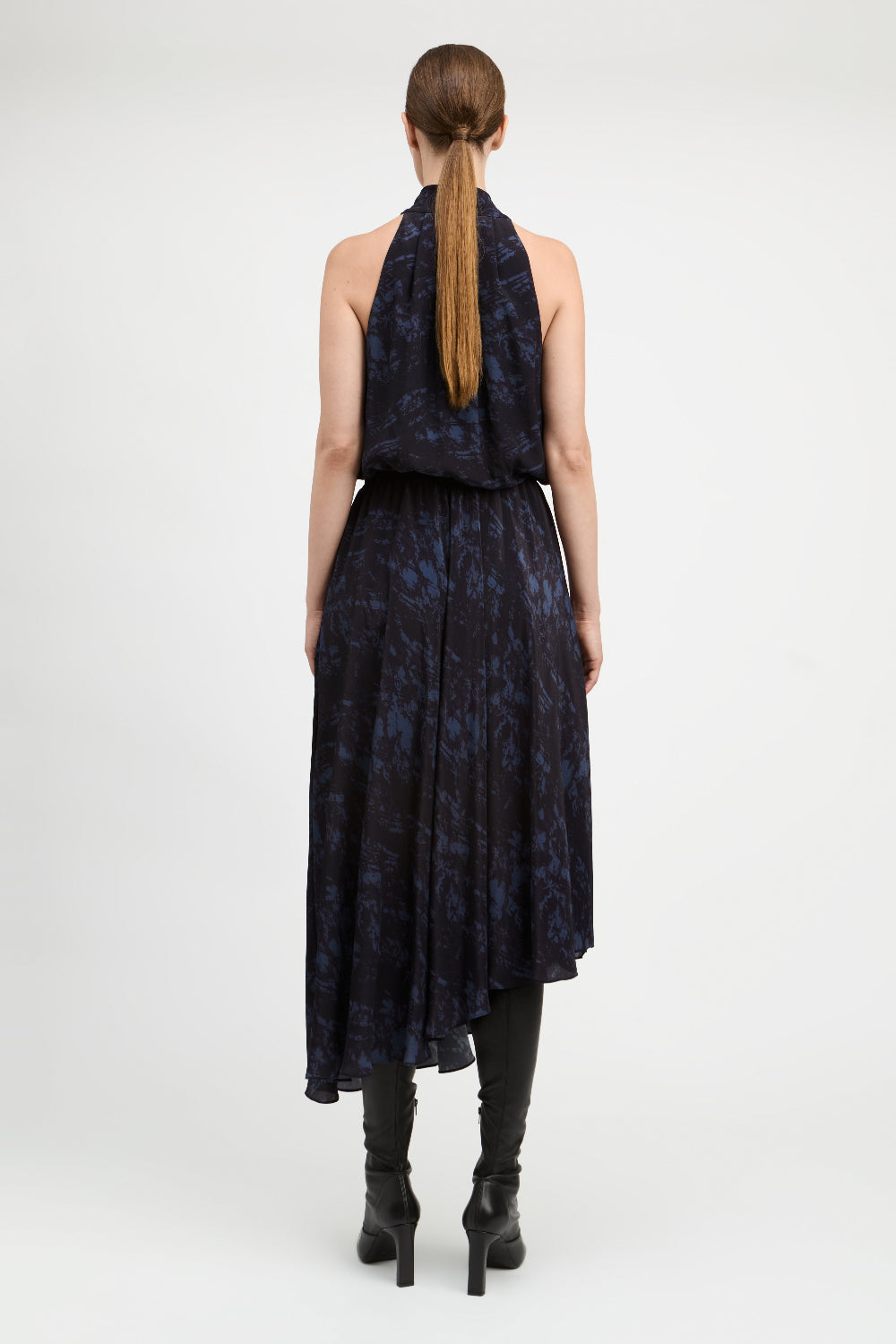 Deep Blue/Black Bradley Tie Neck Dress
