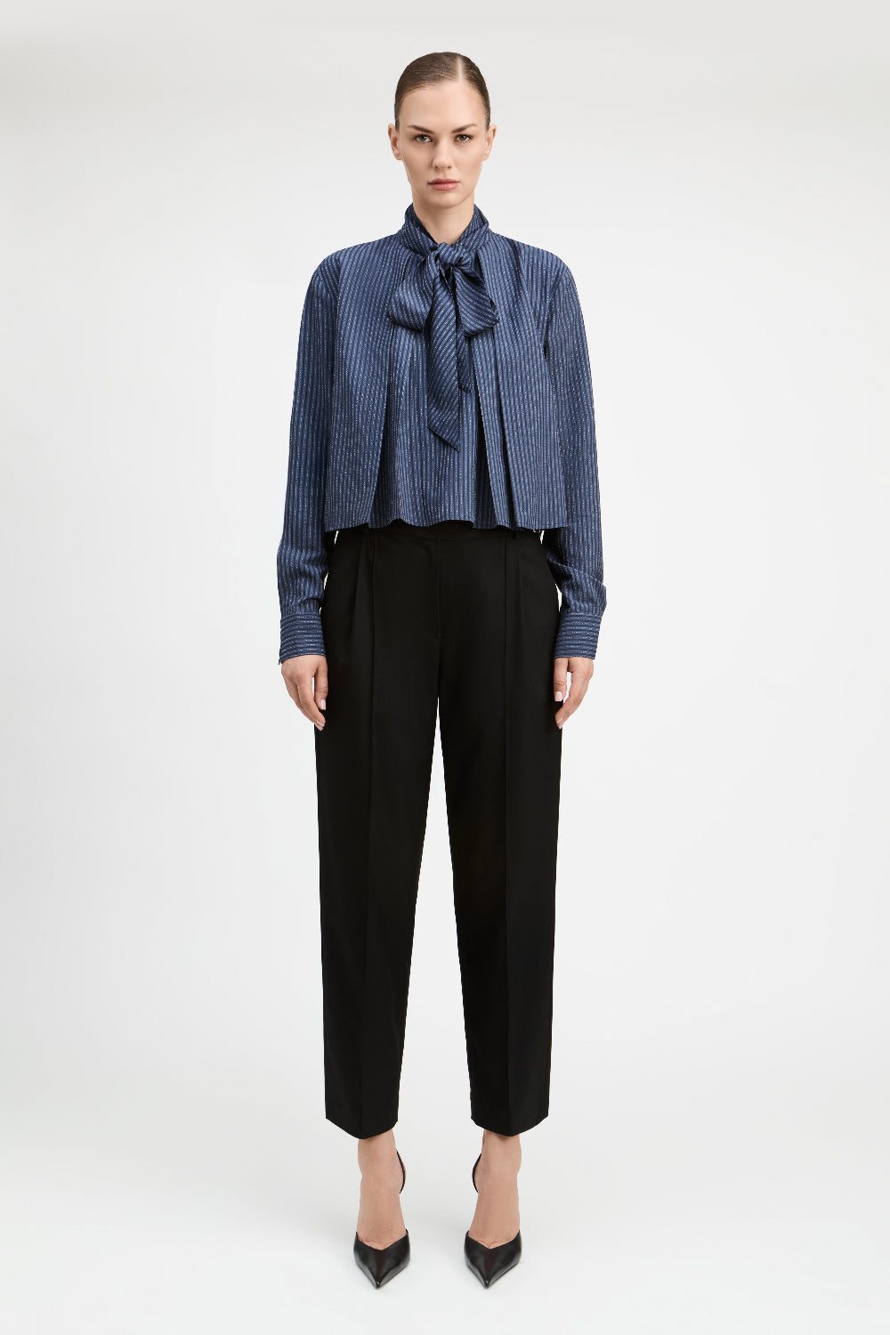 Navy/Blue Aiden Tie Neck Blouse