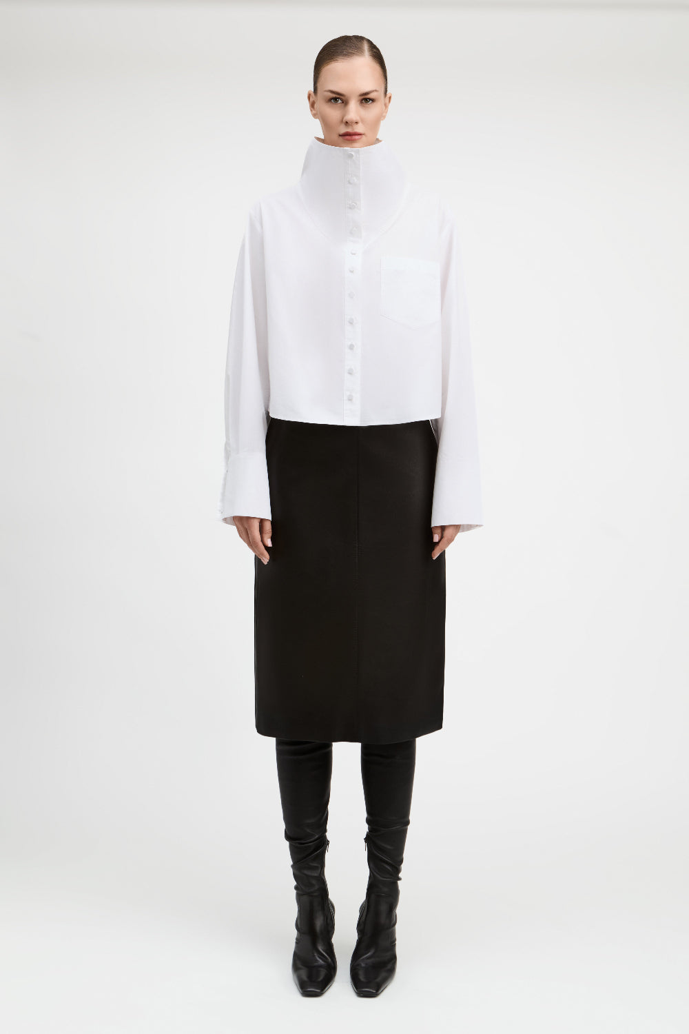 White Bianca Funnel Neck Blouse
