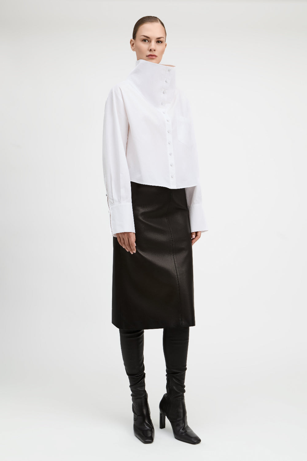 White Bianca Funnel Neck Blouse
