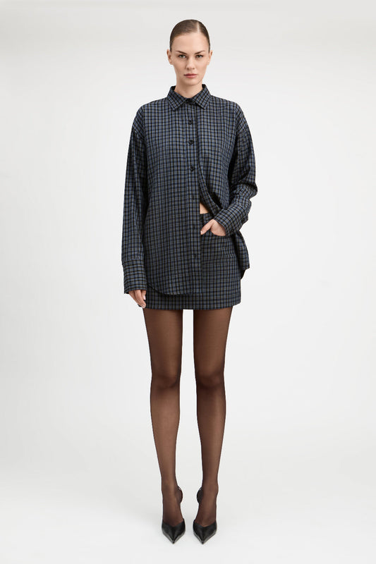 Navy/Grey Max Rayon Plaid Relaxed Shirt