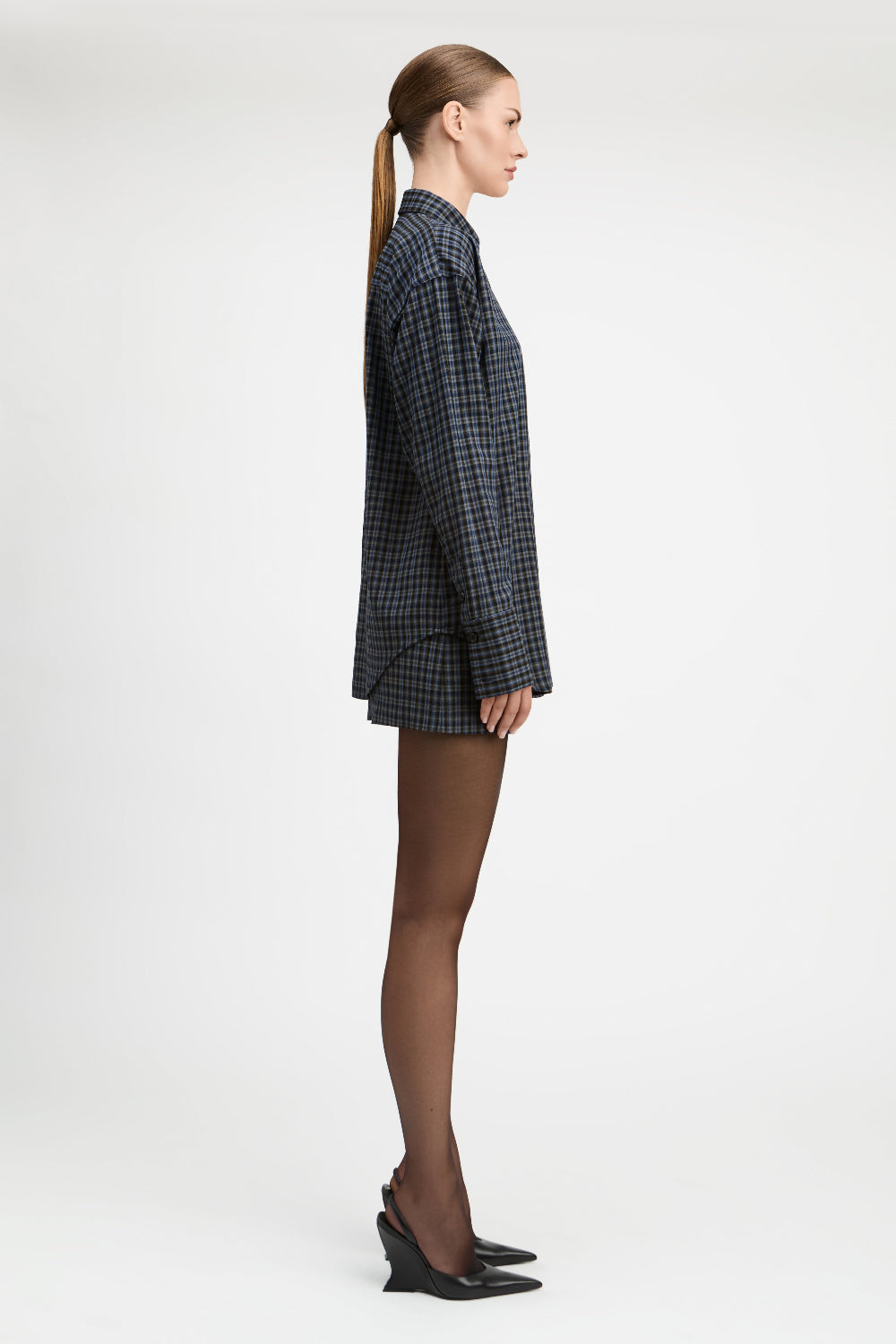 Navy/Grey Max Rayon Plaid Relaxed Shirt
