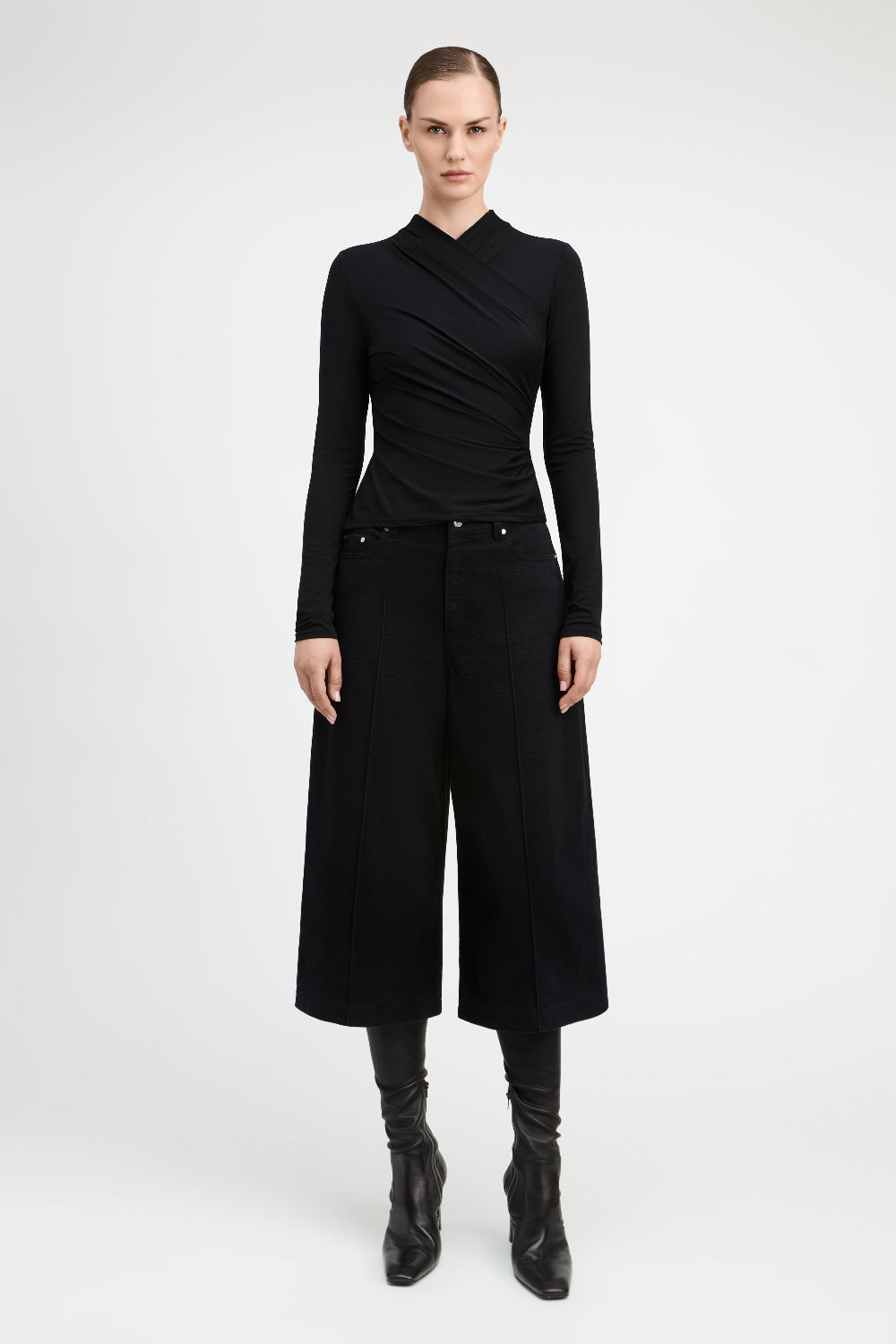 Black Isaiah Long Sleeve Wrap Top