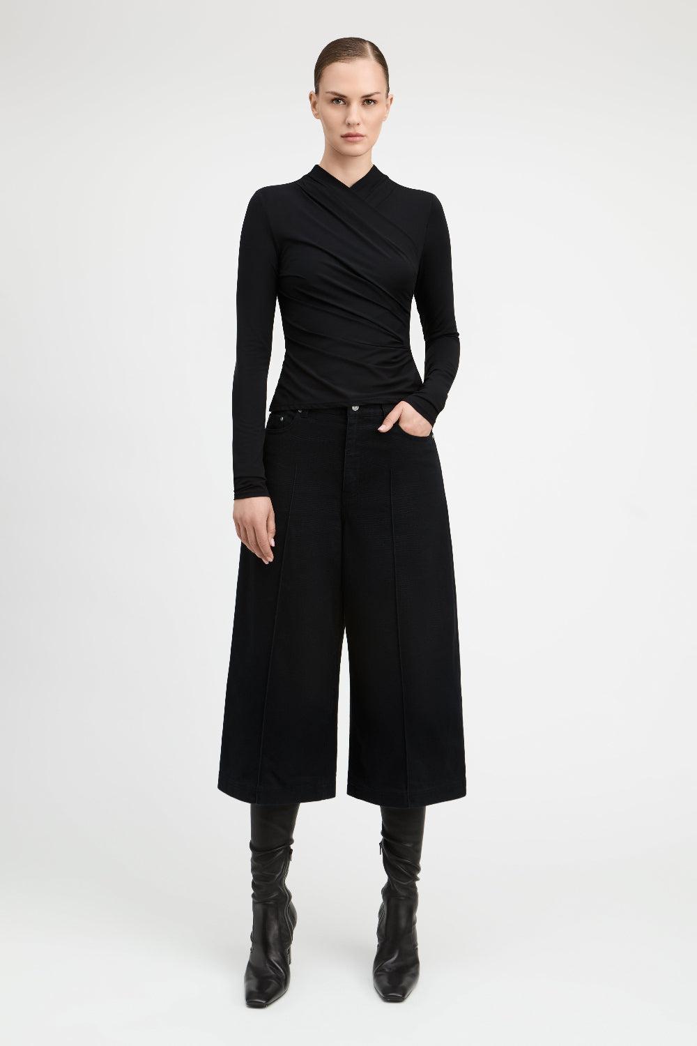 Black Isaiah Long Sleeve Wrap Top