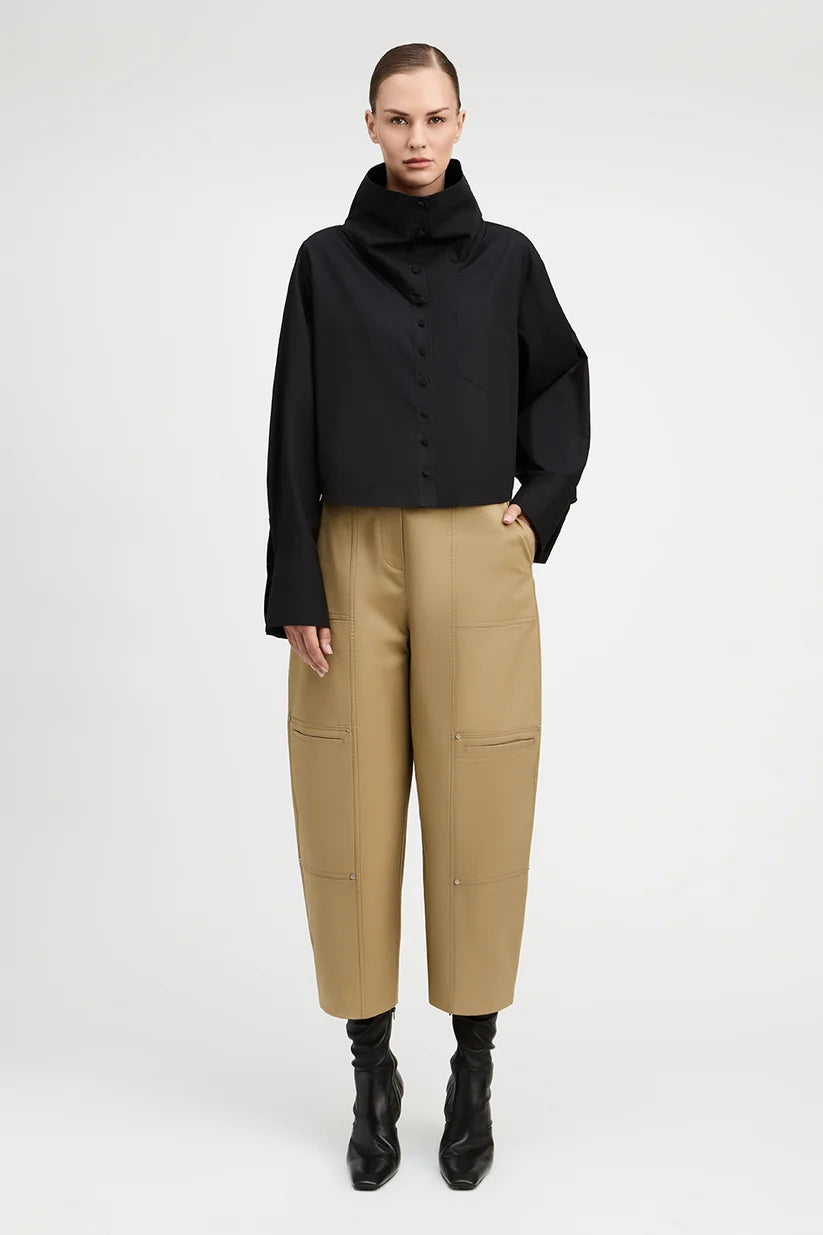 Black Bianca Funnel Neck Blouse