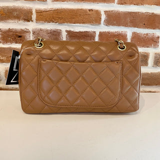 Chain Strap Quilted Leather Convertible Shoulder Bag Tan