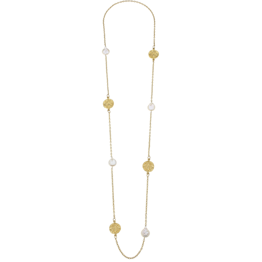 Handcast Gold Bee and Genuine Freshwater Coin Pearl Necklace