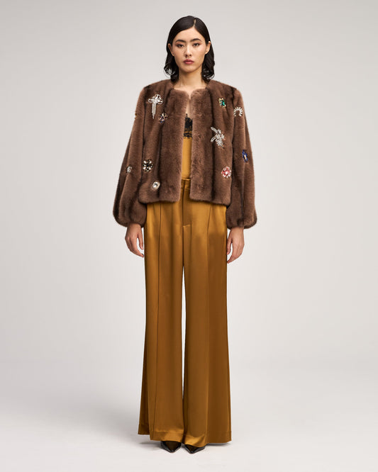 Taupe Jewel Clusters Faux Mink Benson Coat