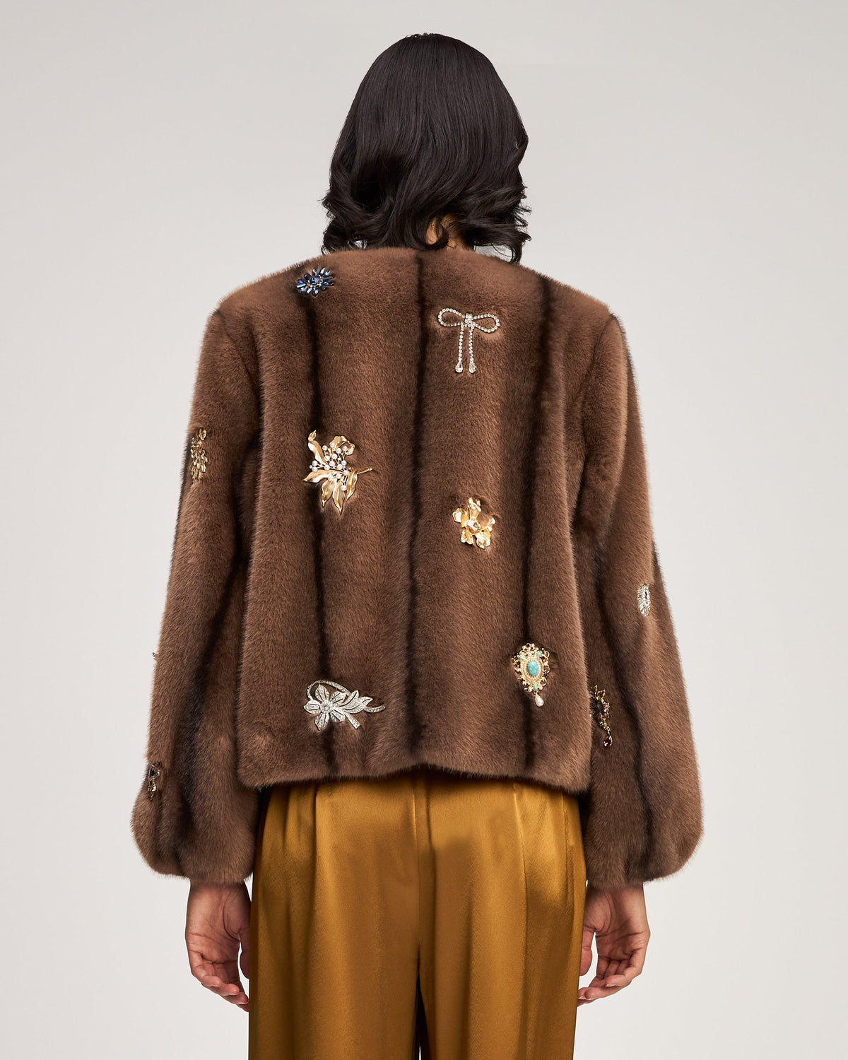Taupe Jewel Clusters Faux Mink Benson Coat