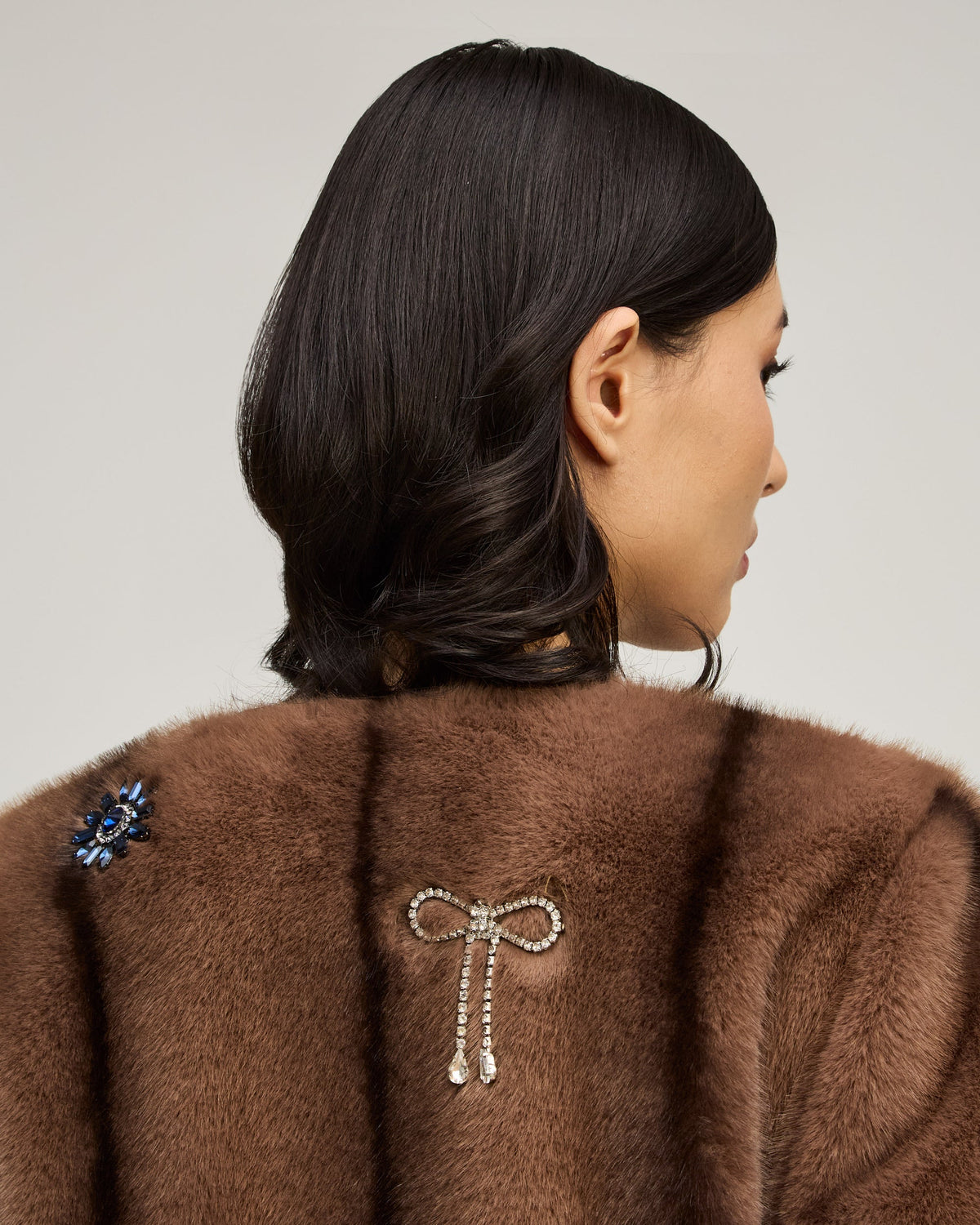 Taupe Jewel Clusters Faux Mink Benson Coat