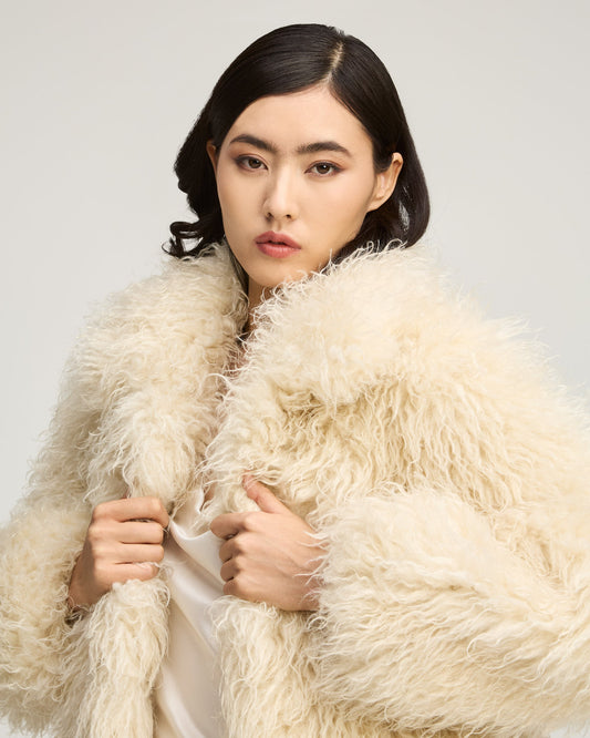 Dark Gardenia Curly Lamb Geraldine Coat