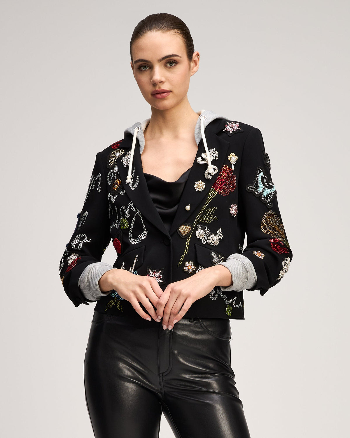 Black Heather Grey Greatest Hits Hooded Le Petit Khloe Blazer