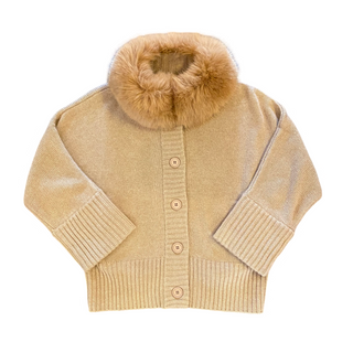 Kinross Cashmere Faux Fur Trim Button Cardigan