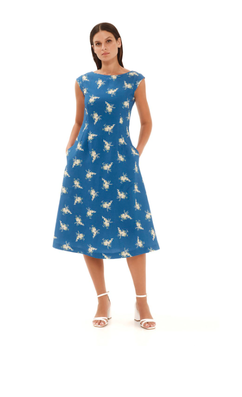 Printed A Line Midi Linen Blend Dress Aetherial Blue The Augusta Clothing Company Printed A Line Midi Linen Blend Dress Aetherial Blue The Augusta Clothing Company