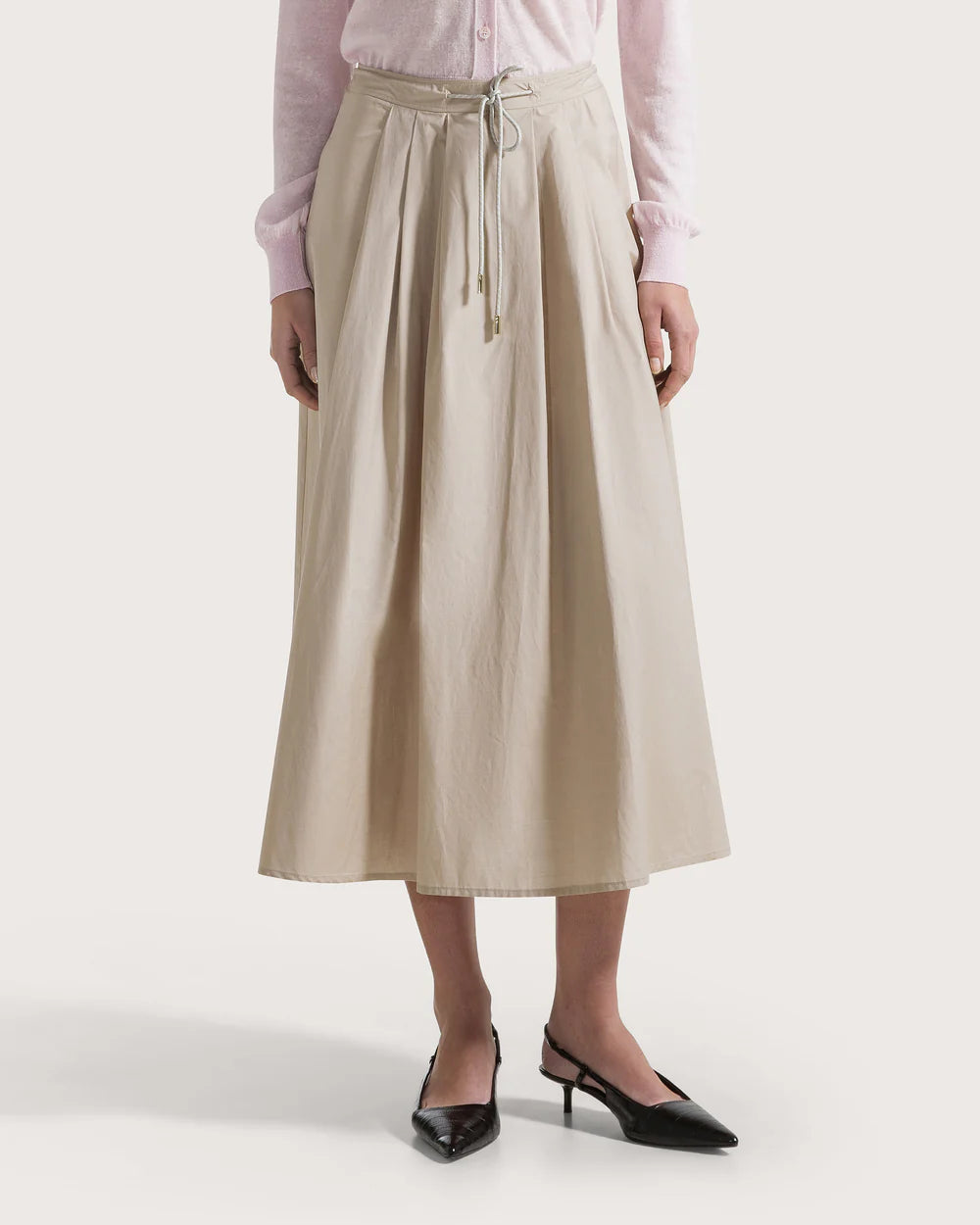 Taupe Poplin Midi Skirt