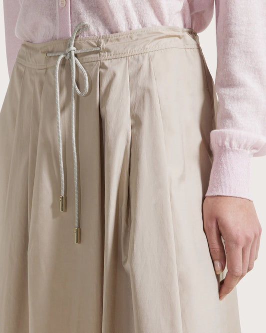 Taupe Poplin Midi Skirt