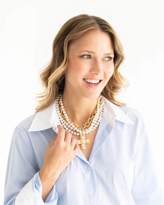 Pearl Cross Multi-Strand Necklace