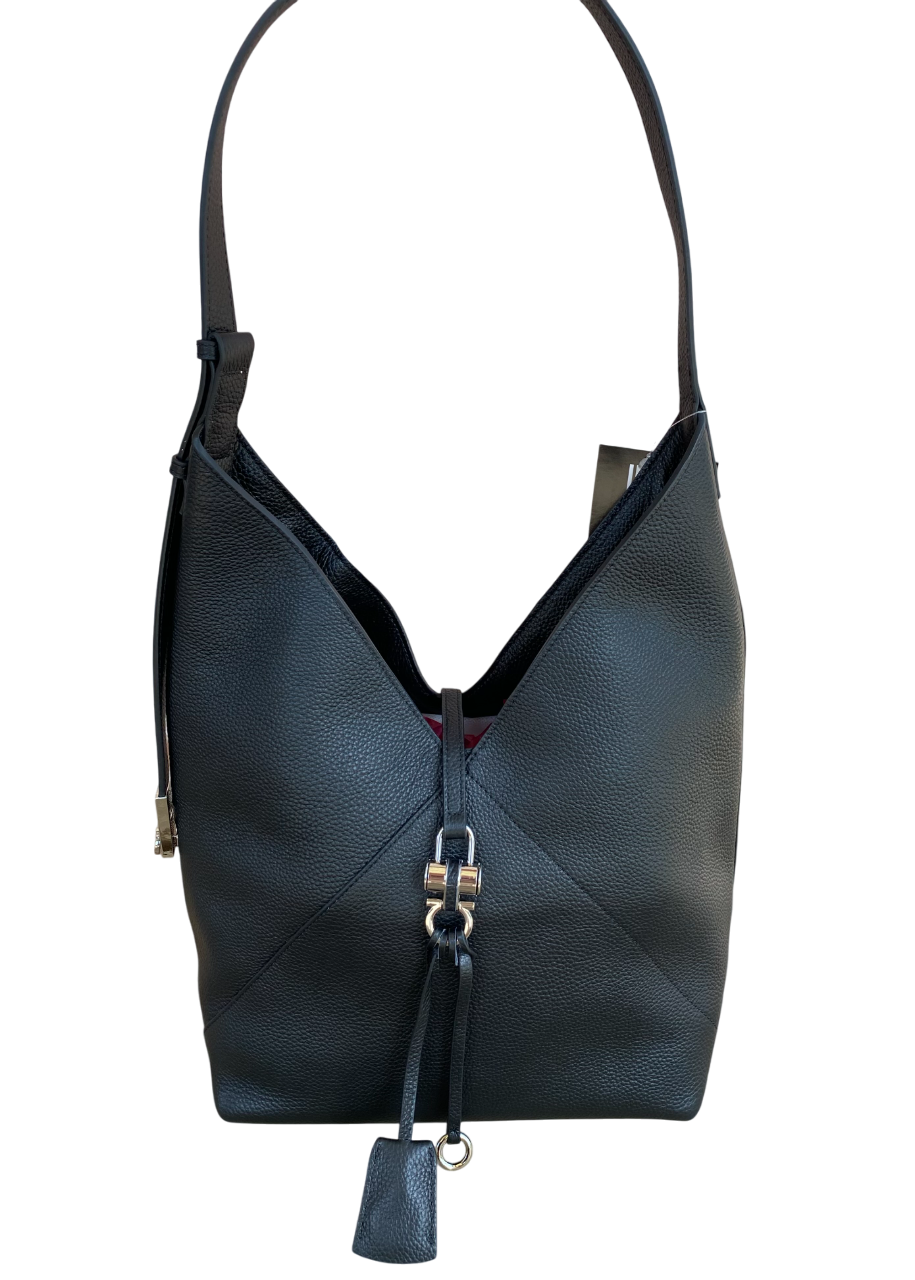 Leather Shoulder Bag Black & Silver