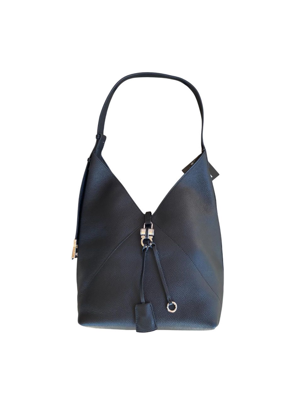 Leather Shoulder Bag Black & Silver