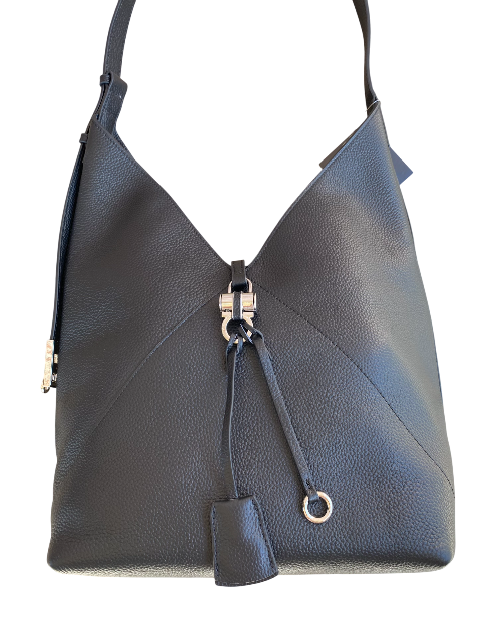 Leather Shoulder Bag Black & Silver