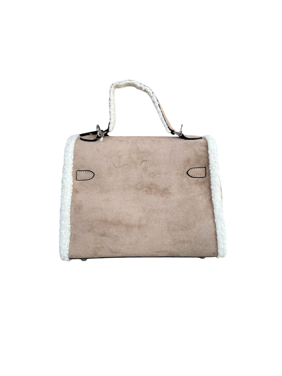 Suede and Faux Shearling Handbag Sand