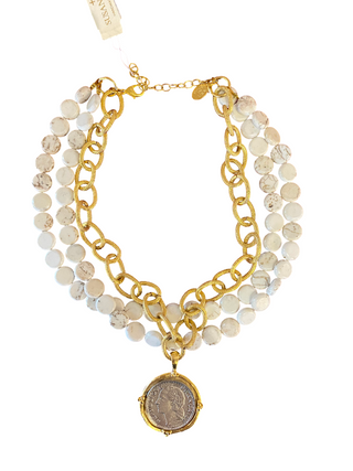 Gold and White Silver Coin Necklace
