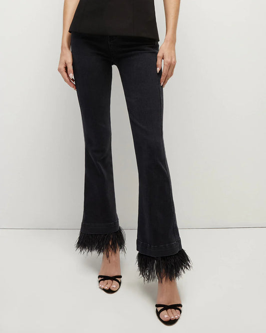 Carson Kick Flare Jean Feather Trim Pant