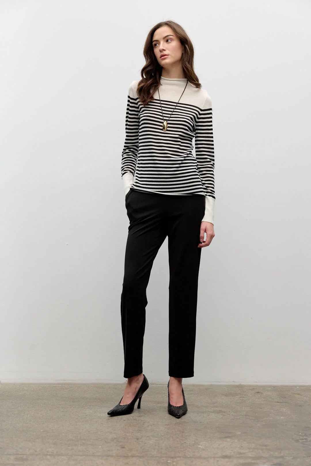 Striped Long Sleeve Mock Neck Top