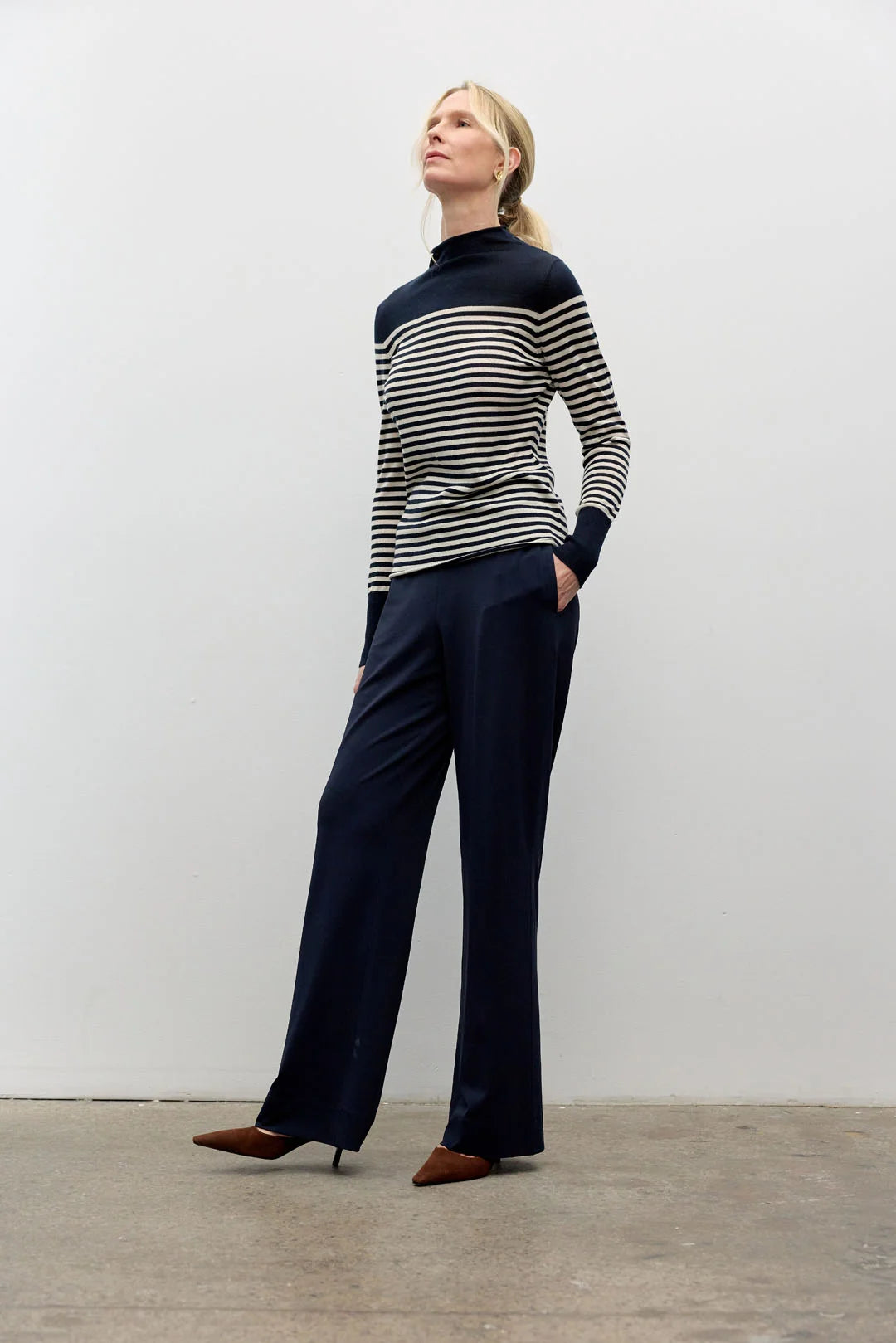 Striped Long Sleeve Mock Neck Top