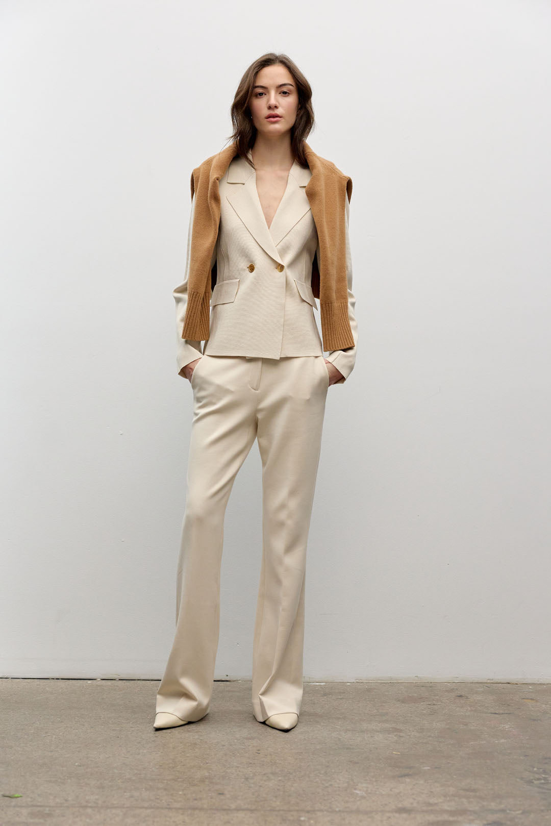 Cream Knitted One Button Jacket