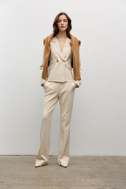 Cream Knitted One Button Jacket