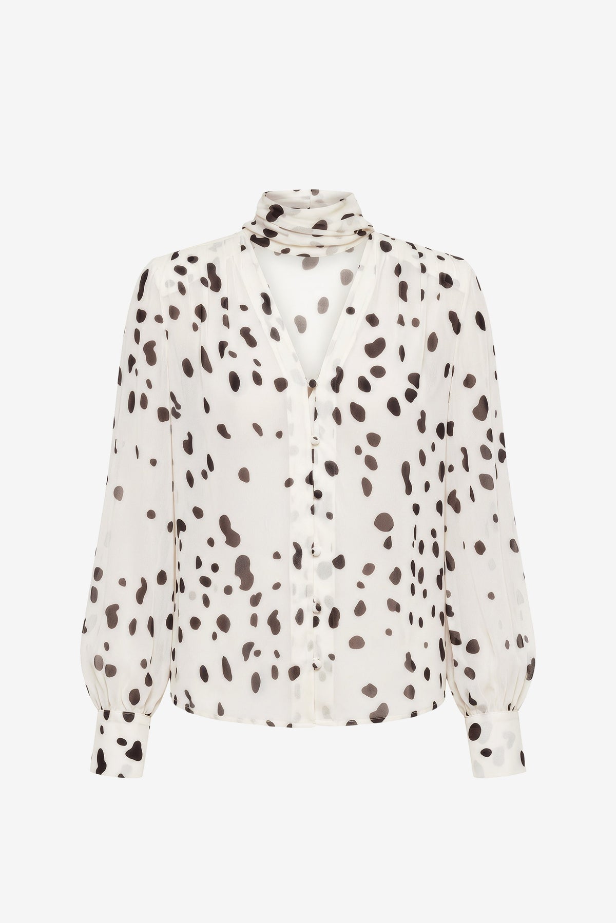 Spotted Kaila Tie Neck Button Front Blouse