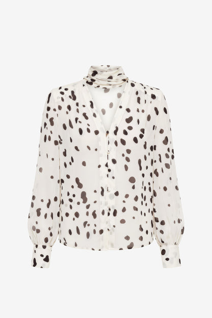 Spotted Kaila Tie Neck Button Front Blouse