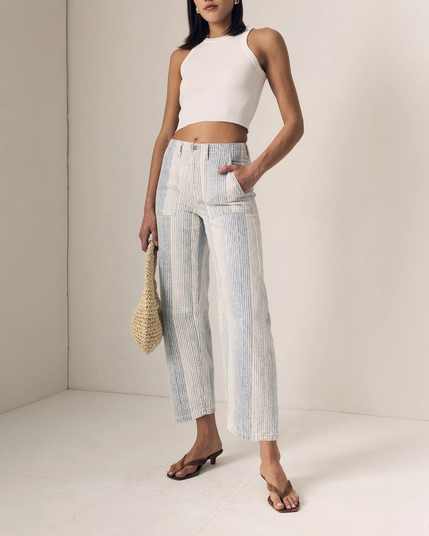 Summer Stripe Utility Barrel Jeans